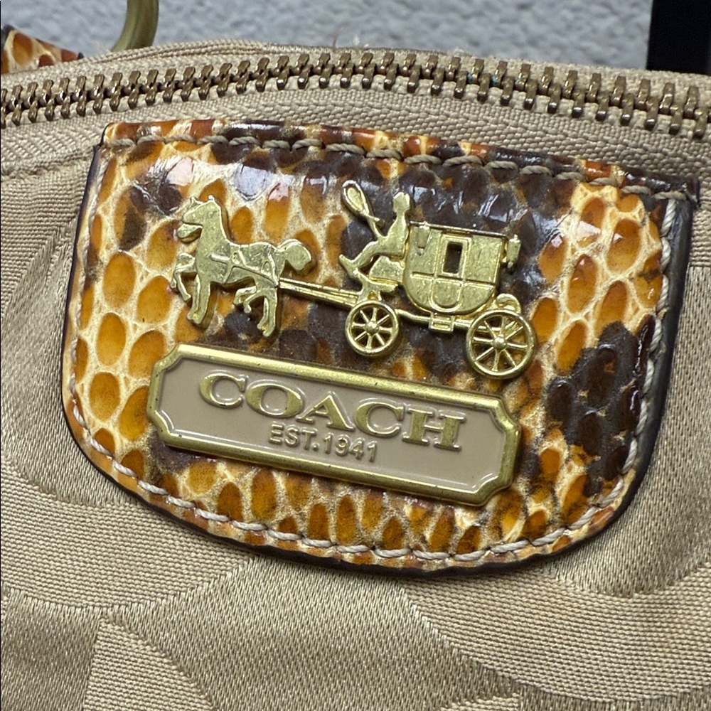 Coach Tan and Brown Signature Madison Sophia Snakeskin Satchel - Picture 3 of 13